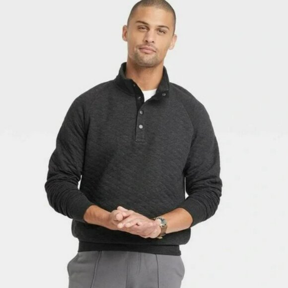 Men's Quilted Snap Pullover Sweatshirt - Goodfellow & Co - Black - Men's Medium - Picture 1 of 4